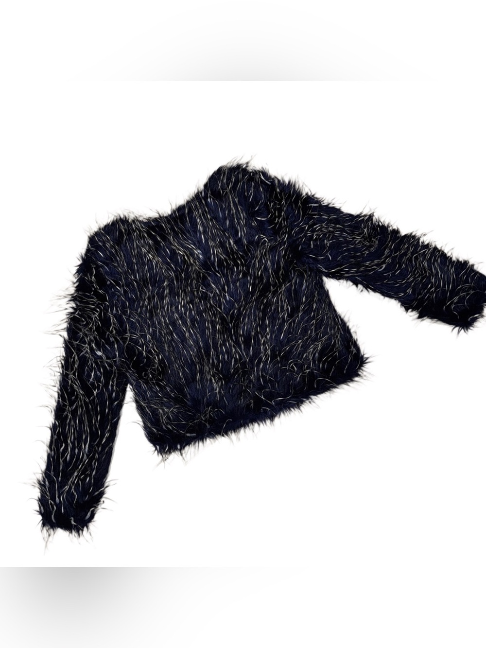 Vintage Dark Blue Shaggy Faux Fur Cropped Sweater
